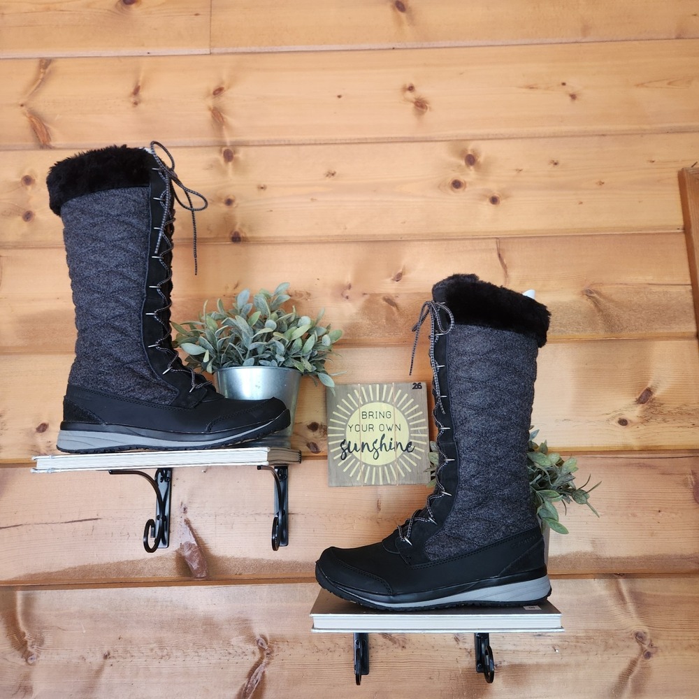 Salomon Hime High Snow Winter Boots Black Asphalt Pewter Fur Suede Quilted Sz 7
